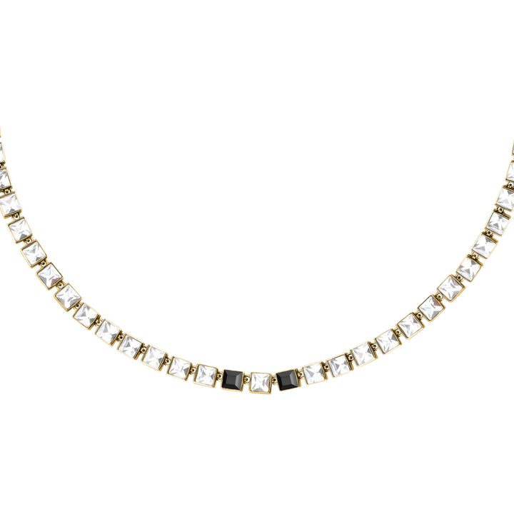Дамско тенис колие Karl Lagerfeld Crystals от златиста стомана с бели и черни кристали – модел KLAYC04