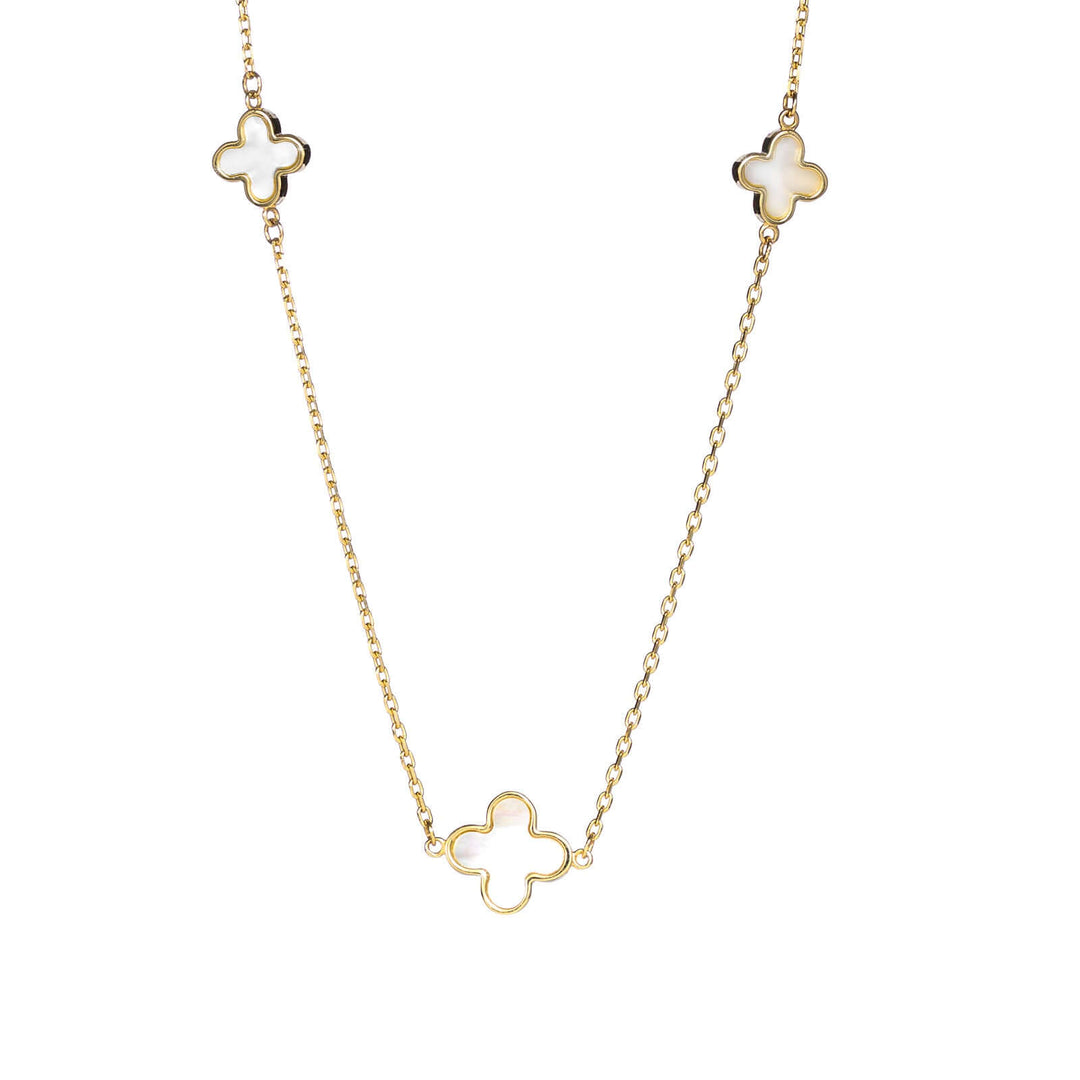 Елегантно дамско златно колие с пет седефени детелини. Senso Gold