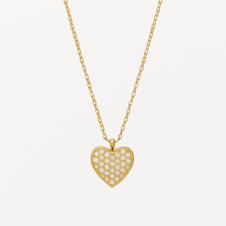 Нежно златно колие със сърце с инкрустирани кристали DN1973