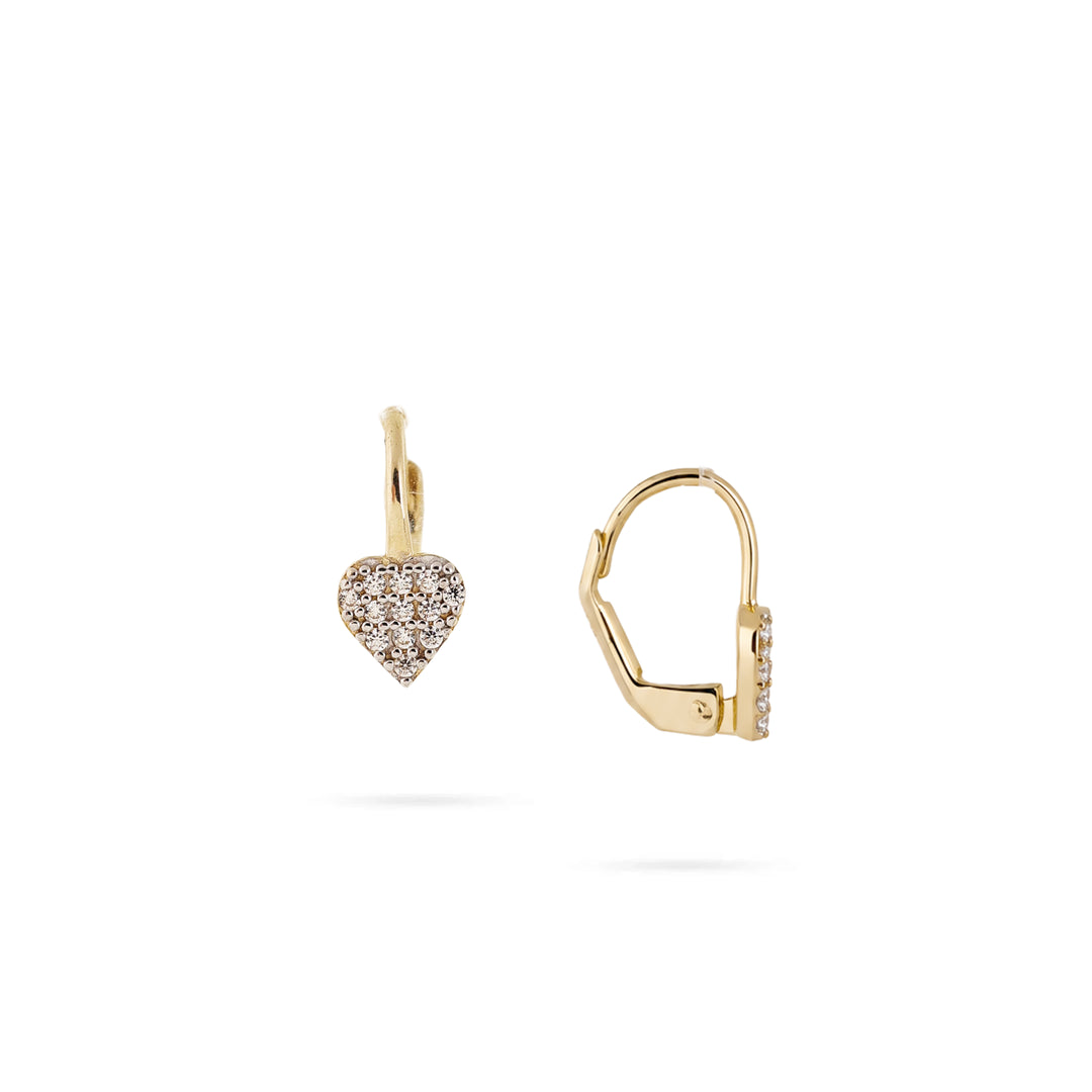 14K Children's Gold Heart Earrings with Stones by Senso Gold, on a white background