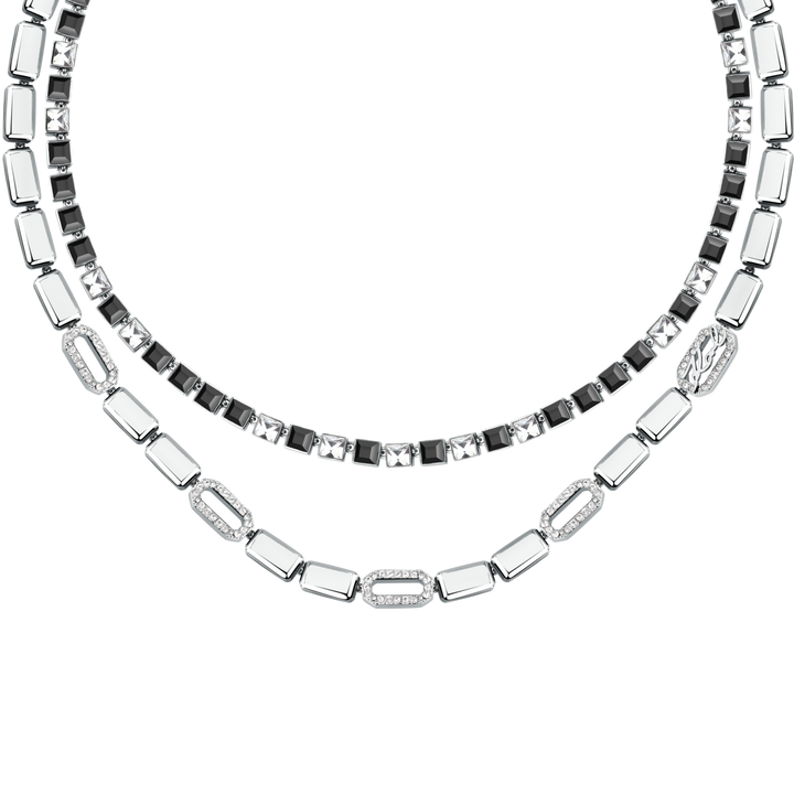 Двоен дамски гердан Karl Lagerfeld Crystals от неръждаема стомана със черни и бели кристали – модел KLAYC01