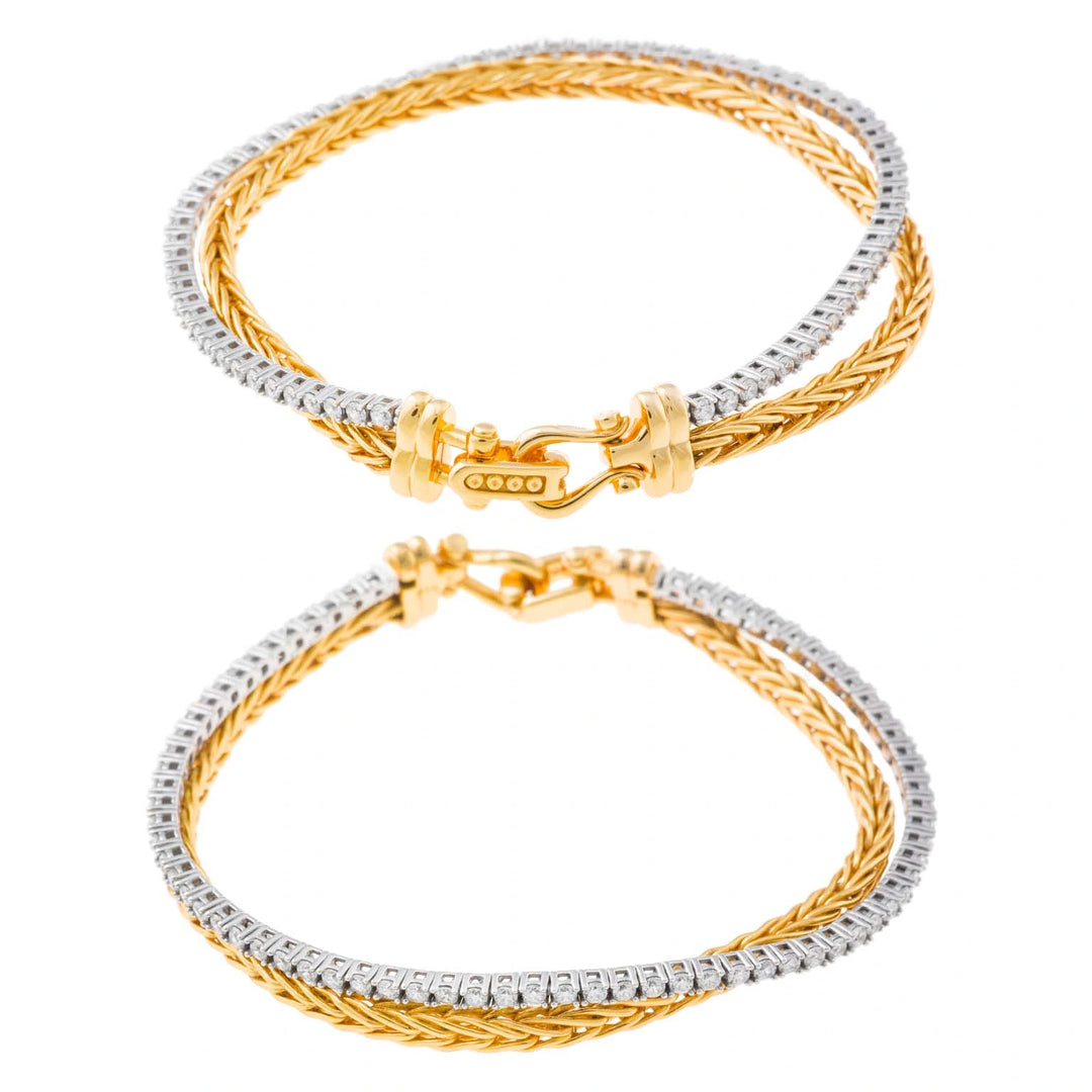 Two-tone silver herringbone bracelet with CZ Salvatore Plata