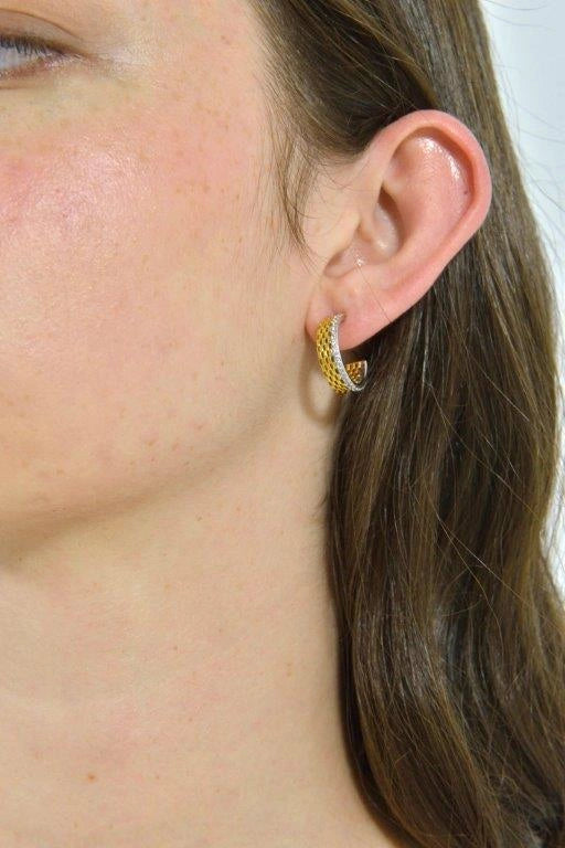Two-tone silver hoops with a layered design Salvatore Plata — worn on a model