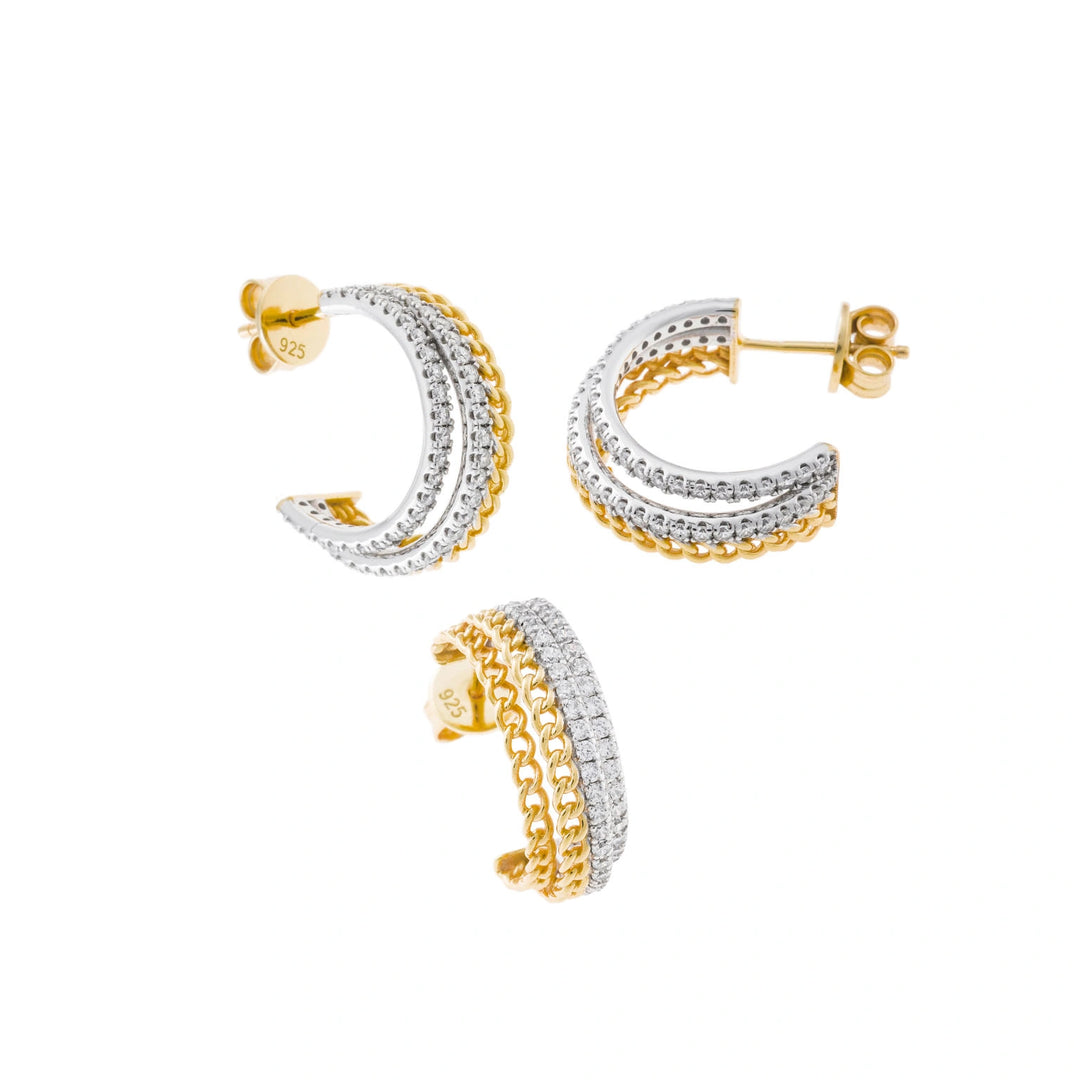 Two-tone silver hoop earrings with CZ Salvatore Plata