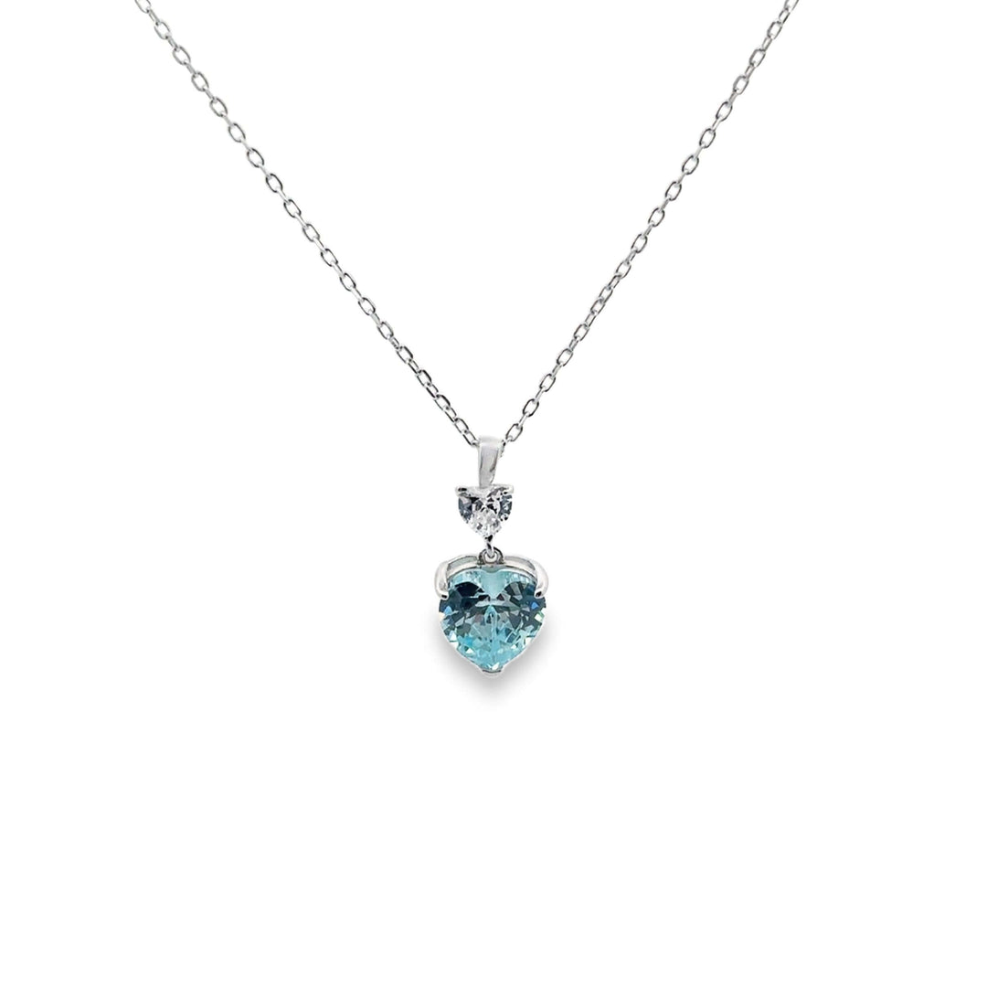 Елегантно сребърно колие със син цирконий във формата на сърце rn1261-3