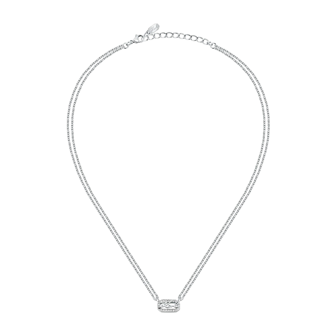 Фино сребристо колие Karl Lagerfeld Crystals с двойна верижка и дължина 40+5 см – KLAYC13
