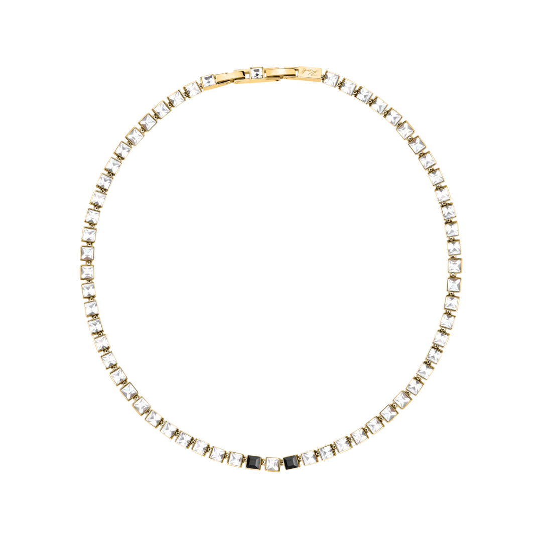 Фино златисто колие Karl Lagerfeld Crystals с ред от квадратни бели и черни кристали – KLAYC04