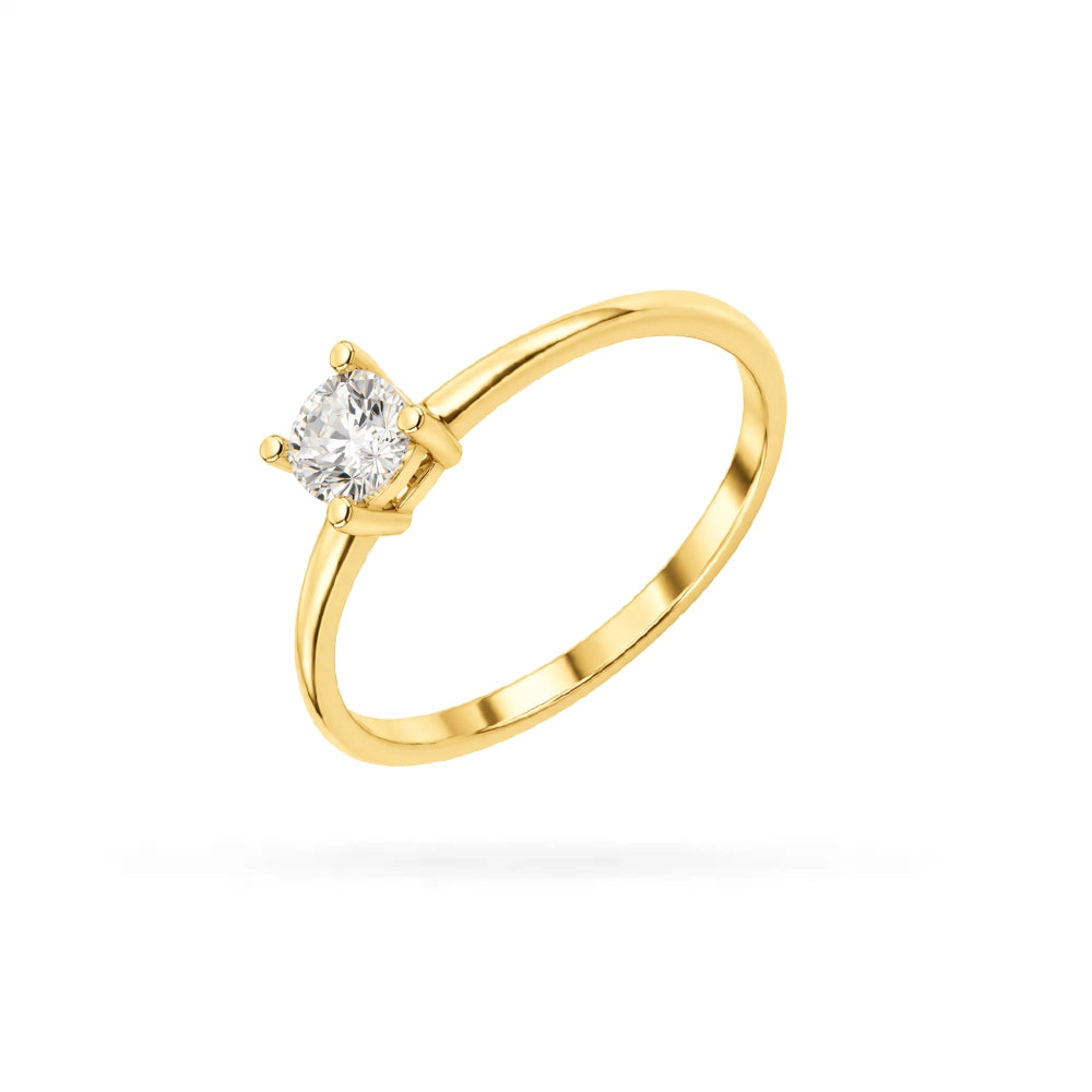 14K Gold Solitaire Engagement Ring with Cubic Zirconia by Senso Gold, on a white background