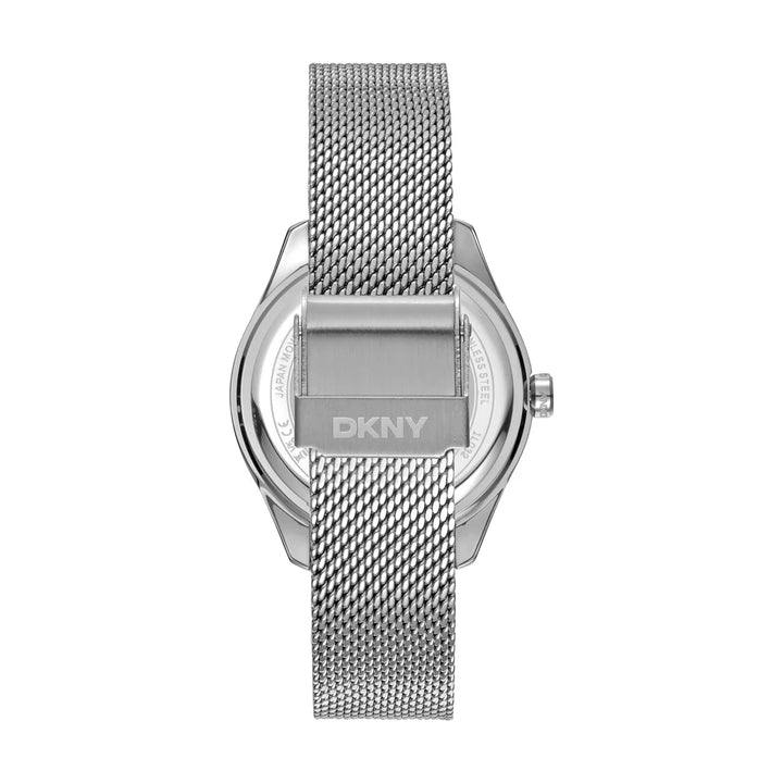 Гръб на дамски часовник DKNY Astoria Logo – стоманена mesh верижка и плъзгаща закопчалка, часовник DKNY модел DK1L032M0045
