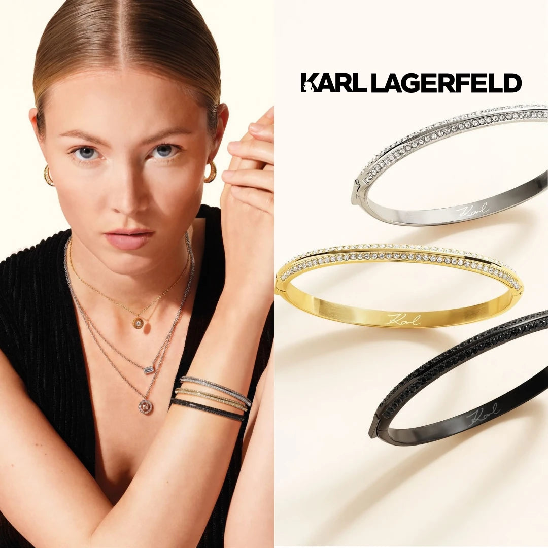 Дамски бижута Karl Lagerfeld – модел с колиета и гривни в три цвята.