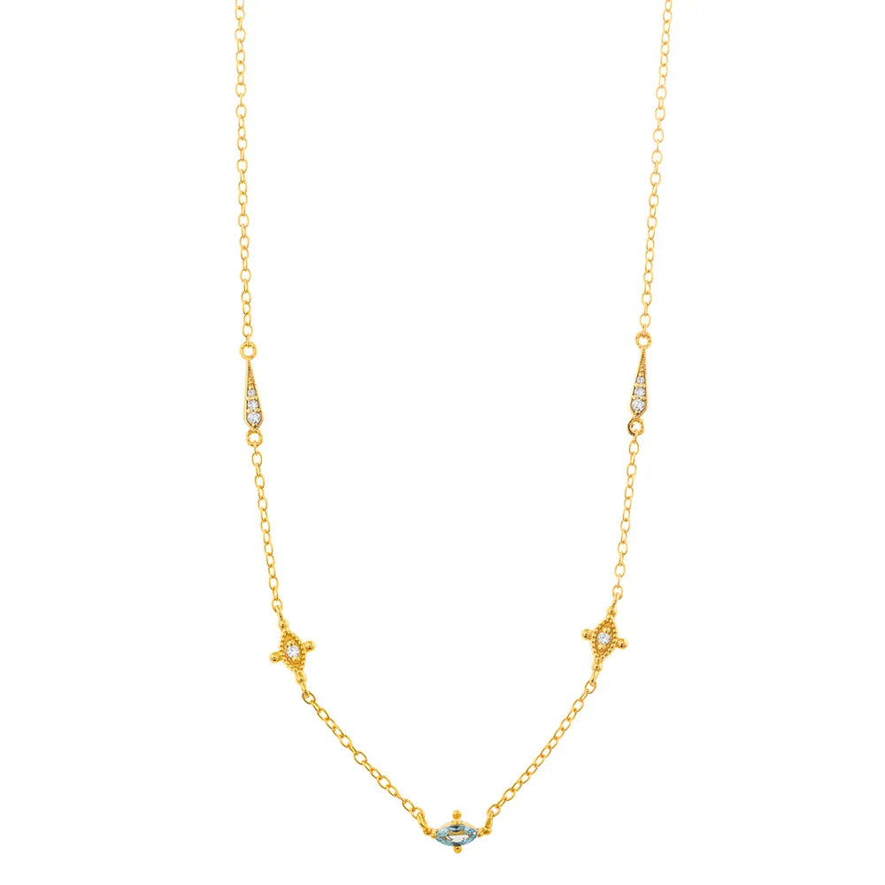 Колие от сребро 925 със златно покритие с циркони и син топаз Salvatore Plata
