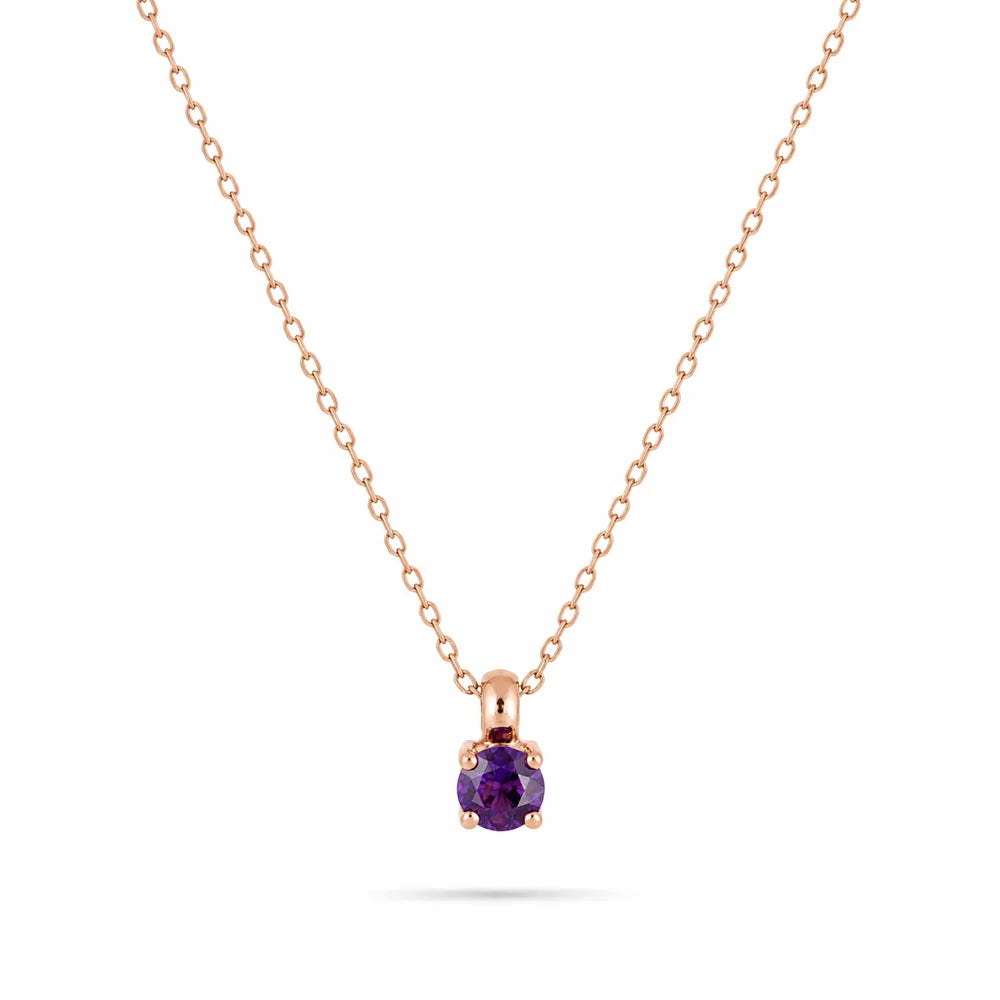 Колие Senso Diamonds от 14K розово злато с аметист 0.09 ct на бял фон
