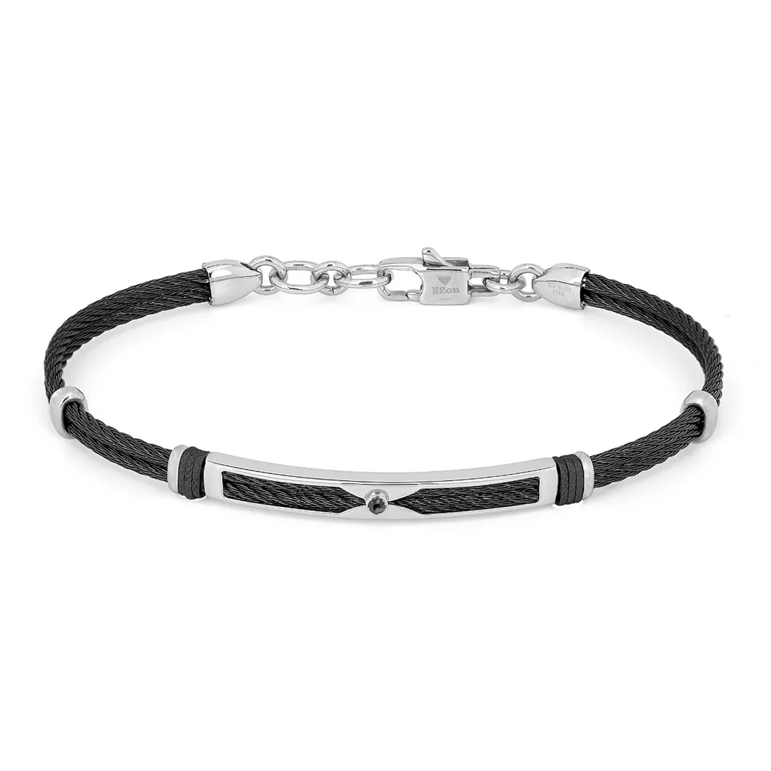 Мъжка гривна H2On от стомана с черен PVD кабел и черен диамант 0.025 ct – модел HO052-2B