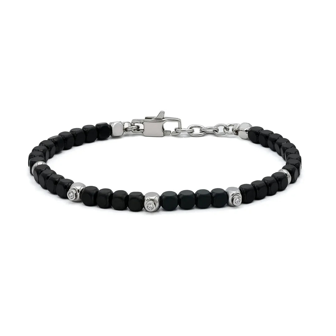 Мъжка гривна H2on с черни кубчета PVD и 3 естествени диаманта от неръждаема стомана 316L – модел HO051-D3