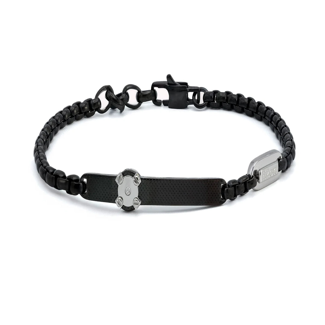 Мъжка гривна H2On от неръждаема стомана с черно PVD покритие и естествен диамант 0.015 ct – модел HO050-6