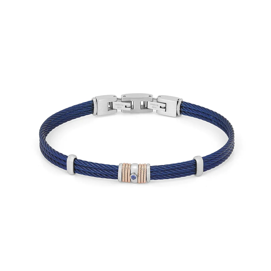 Мъжка гривна H2On от неръждаема стомана със син PVD кабел и естествен сапфир 0.032 ct – модел HO051-5