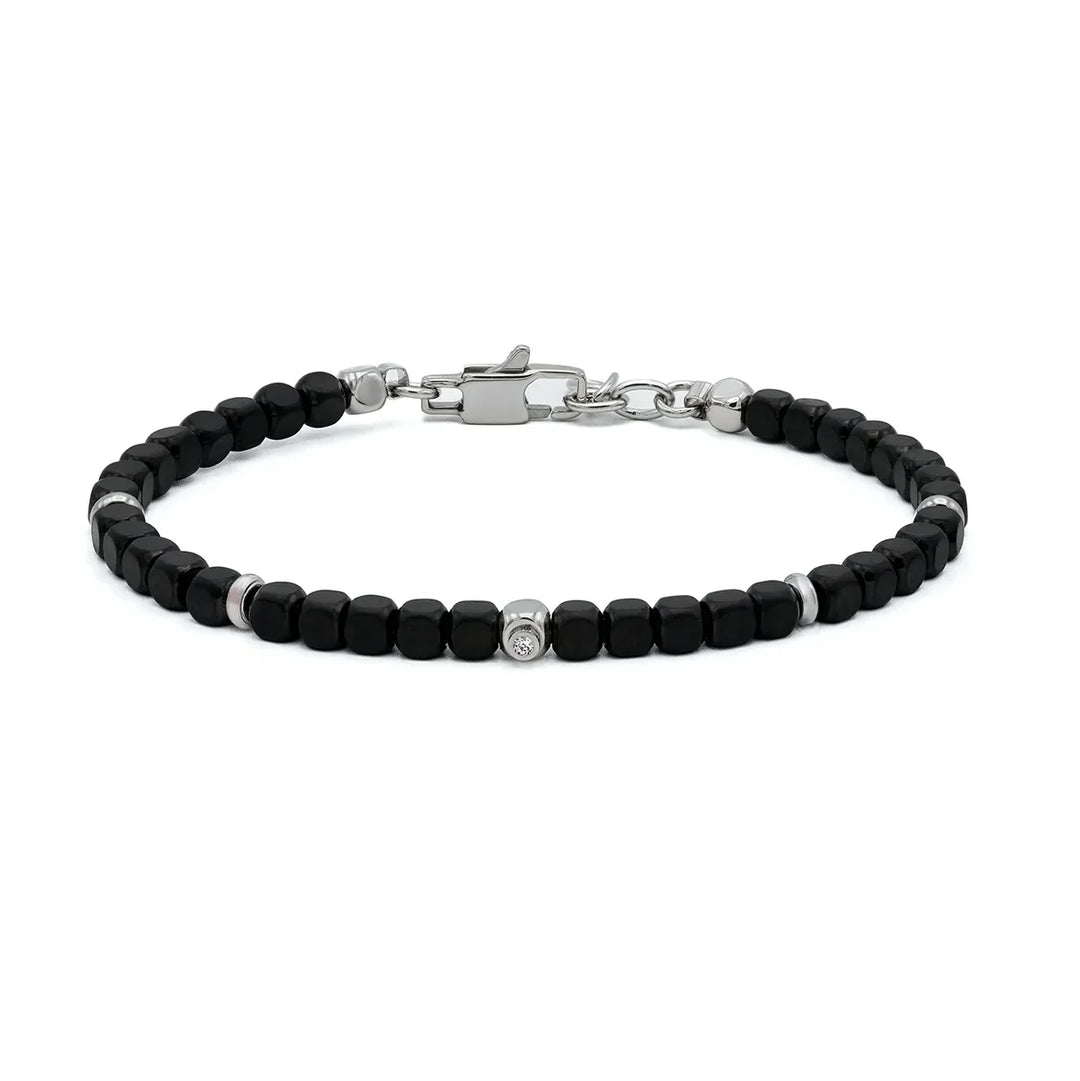 Мъжка гривна H2On от неръждаема стомана с черни PVD кубчета и естествен диамант 0.015 ct – модел HO051-D1