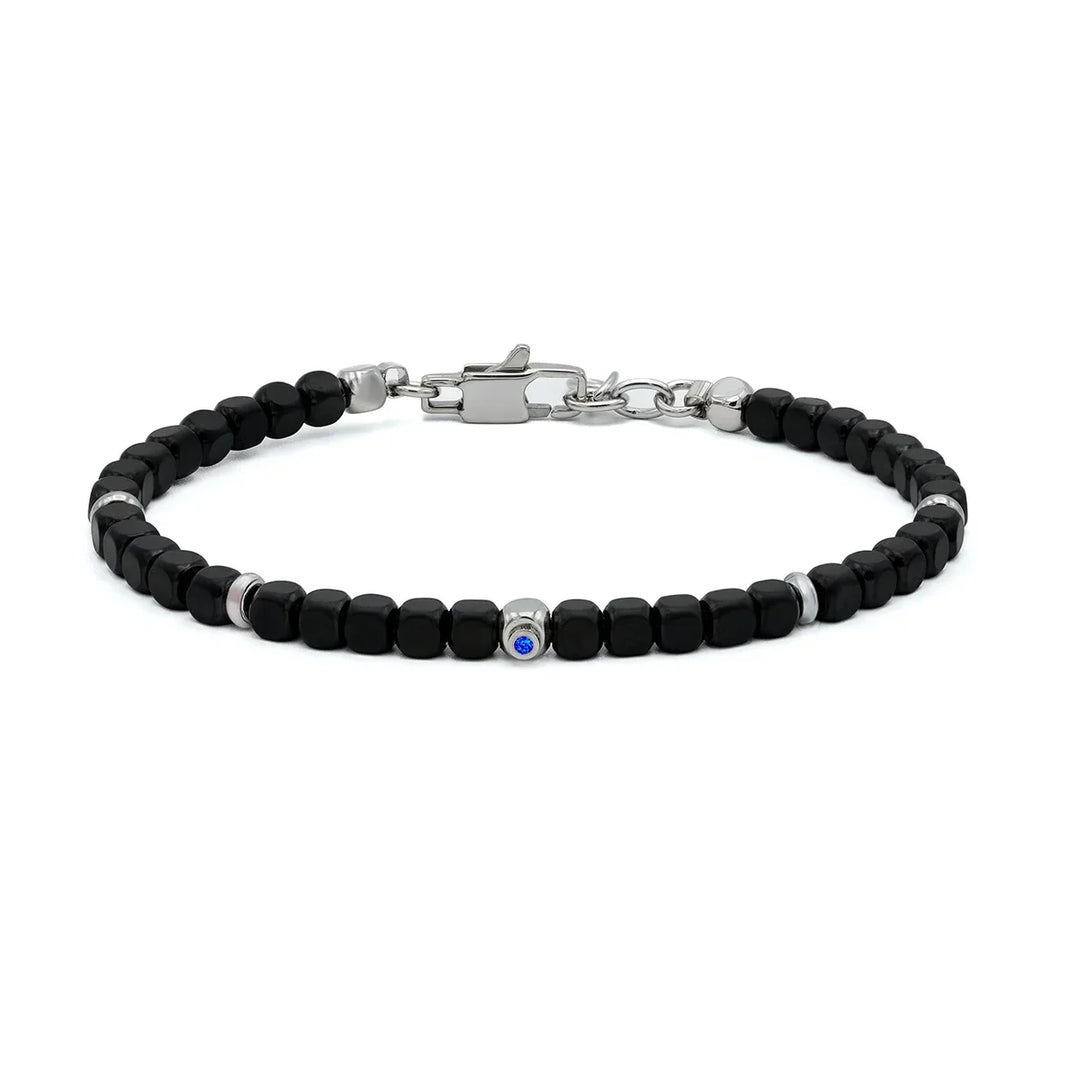 Мъжка гривна H2on от стомана с кубчета в черен PVD и естествен сапфир 0.032 ct – модел HO051-Z1