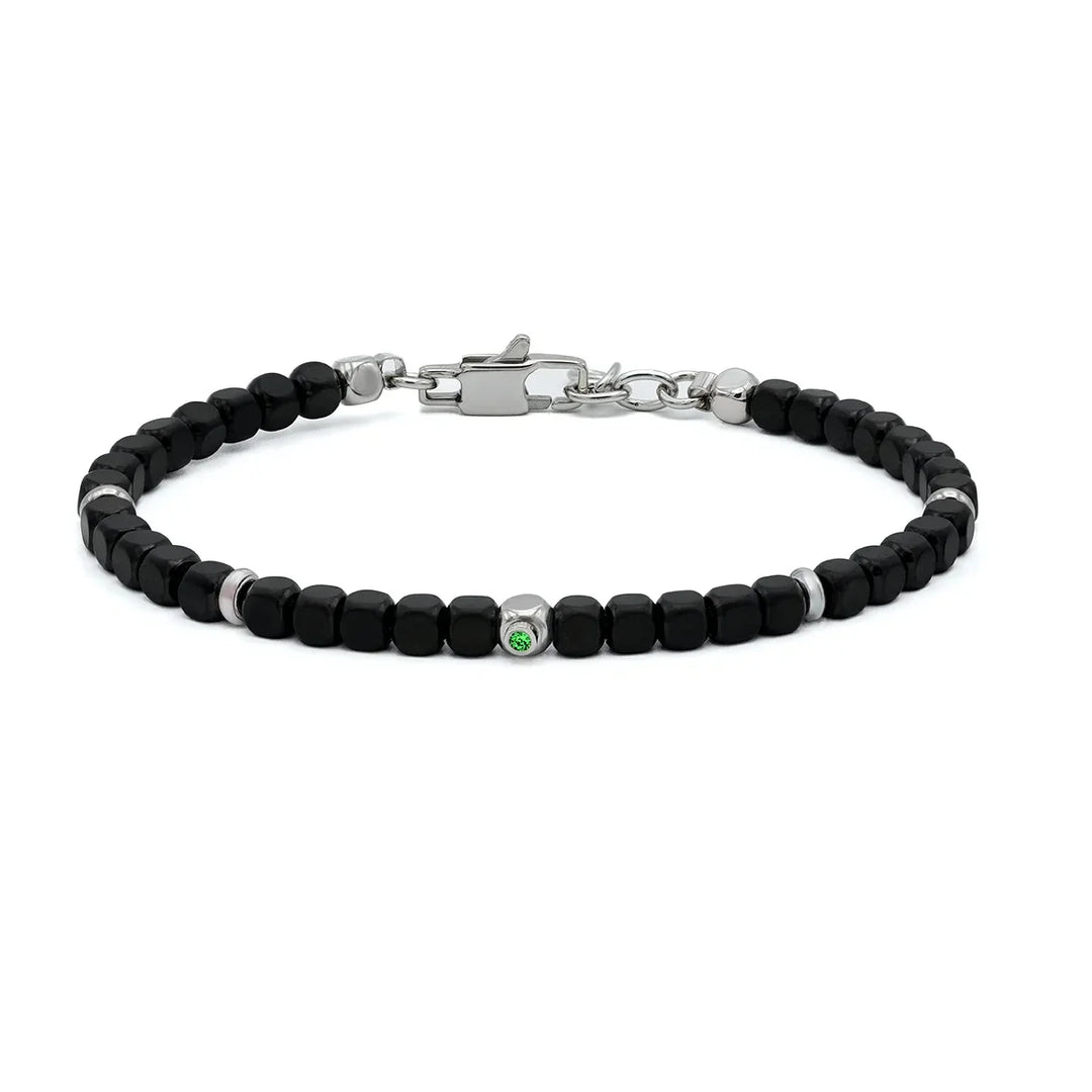 Мъжка гривна H2on от стомана с кубчета в черен PVD и естествен смарагд 0.024 ct – модел HO051-S1