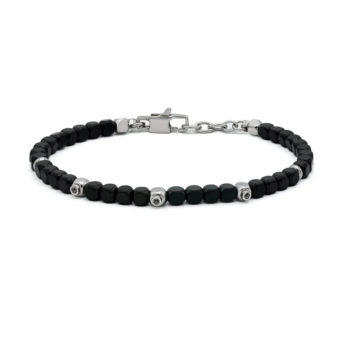 Мъжка гривна H2On от неръждаема стомана с черни PVD кубчета и три черни диаманта 0.025 ct – модел HO051-B3