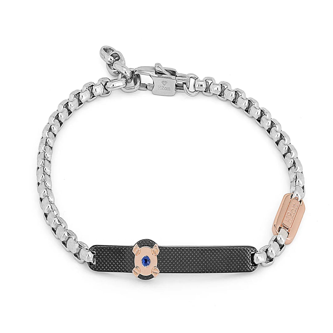 Мъжка гривна H2on от стомана с черна PVD плочка и естествен сапфир 0.032 ct – модел HO050-5