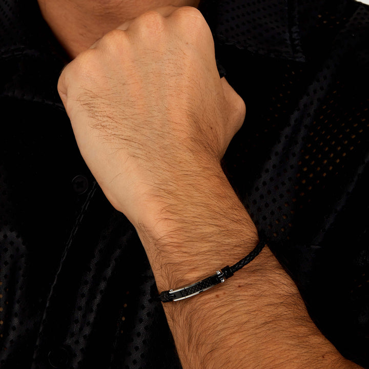 Стилна мъжка гривна от стомана и черна кожа - Morellato Moody. Аксесоар за модерния мъж. SQH59