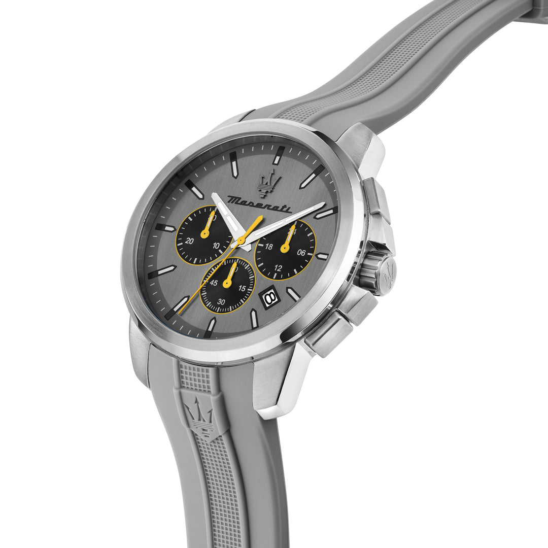 Мъжки часовник Maserati със сива силиконова каишка и жълти стрелки
