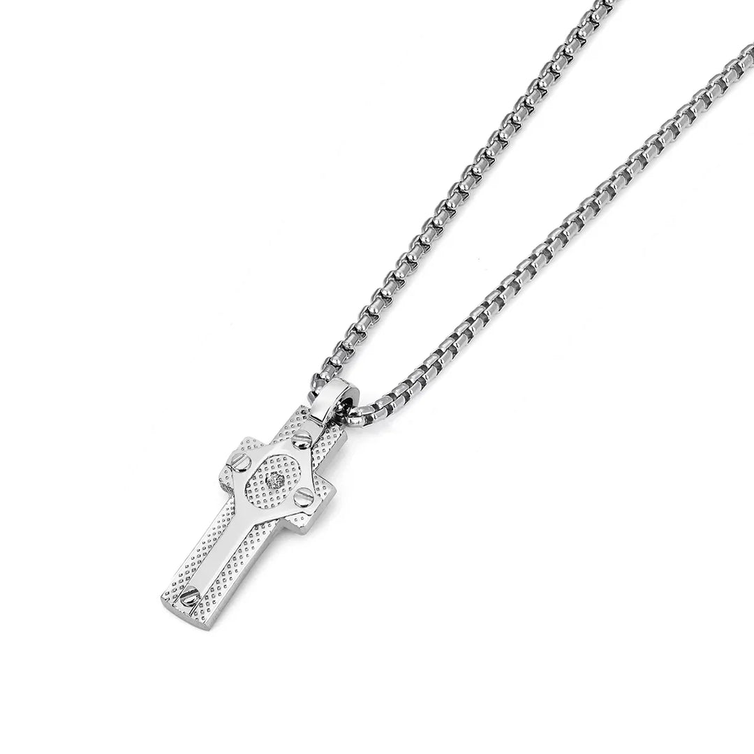 Мъжко стоманено колие H2On с висулка кръст и естествен диамант 0.015 ct – модел HO068-CR