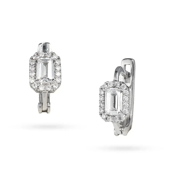 Обеци от бяло злато с циркони и дължина 14 мм