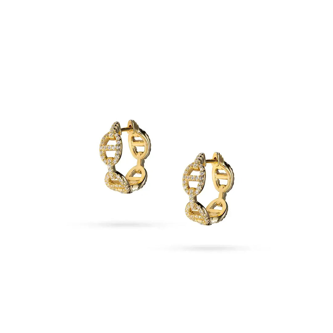 Обеци халки от сребро със златно покритие и циркони, 1.5 см