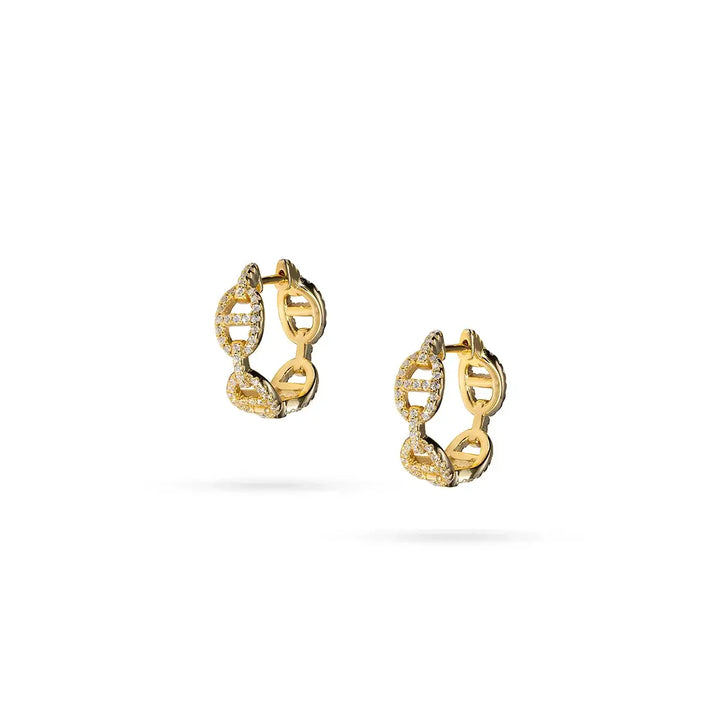 Обеци халки от сребро със златно покритие и циркони, 1.5 см