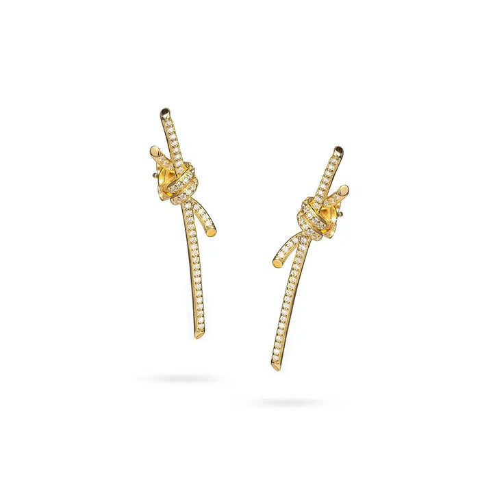 Обеци на винт със златен ефект, възел и визуално удължен силует

