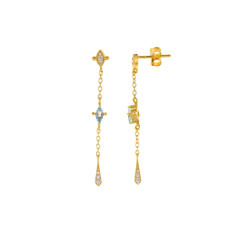 Обеци от сребро 925 със златно покритие с циркони и син топаз Salvatore Plata, cutout изглед отпред и профил