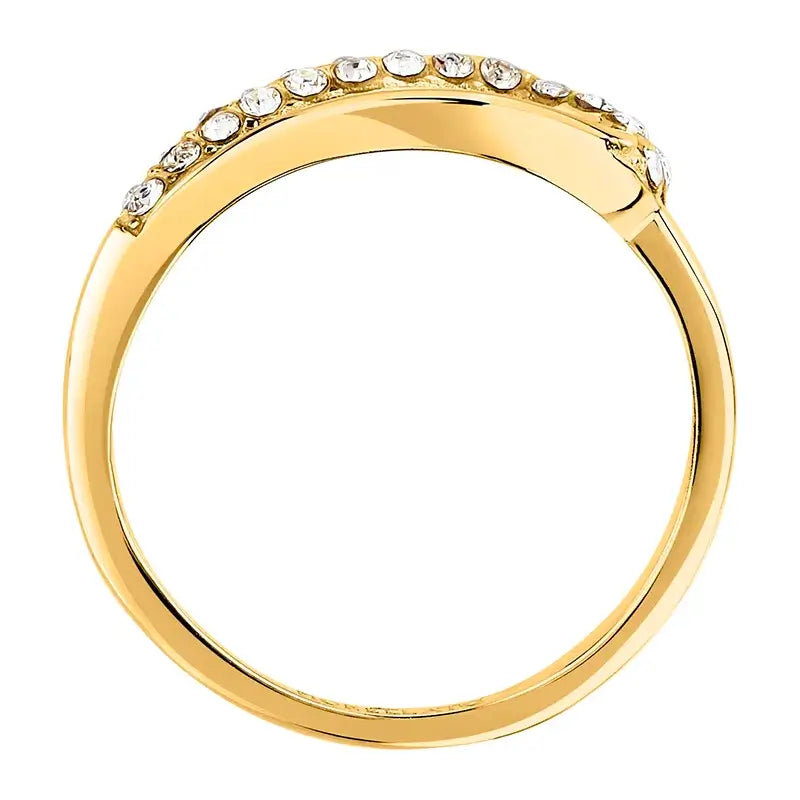 Страничен профил на позлатения пръстен – плавен силует и гладки ръбове.