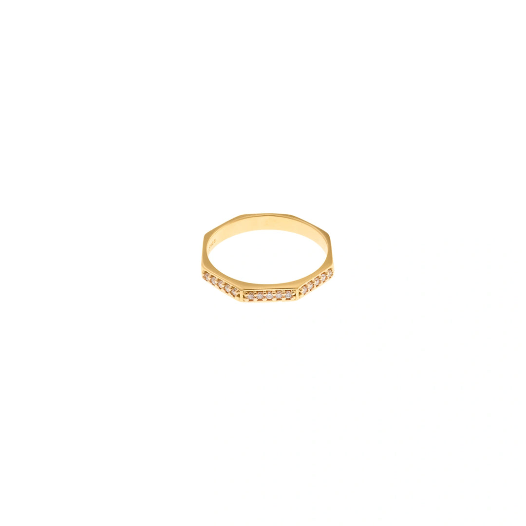 Gold-plated silver ring with geometric lines and CZ Salvatore Plata