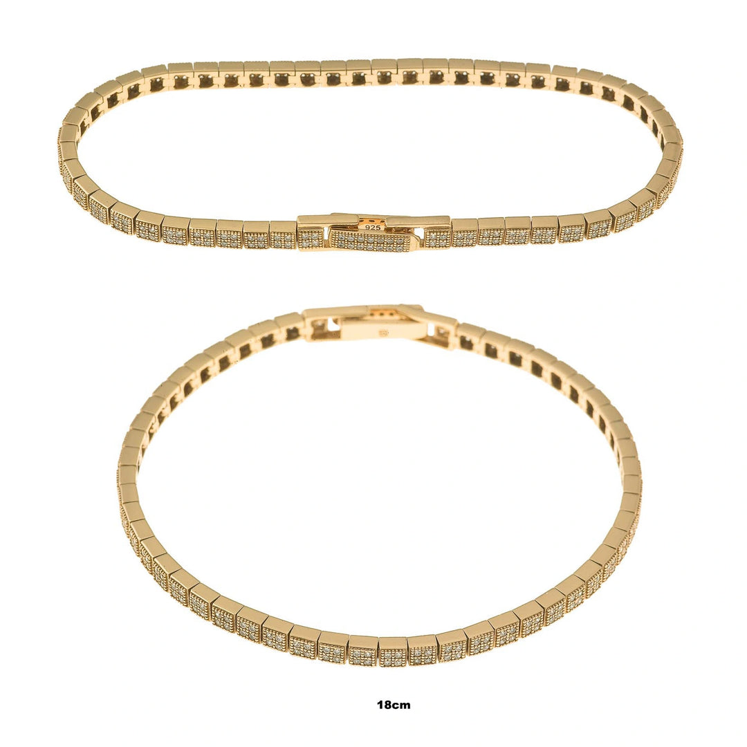 Gold-plated silver bracelet with square links and CZ, 18 cm Salvatore Plata