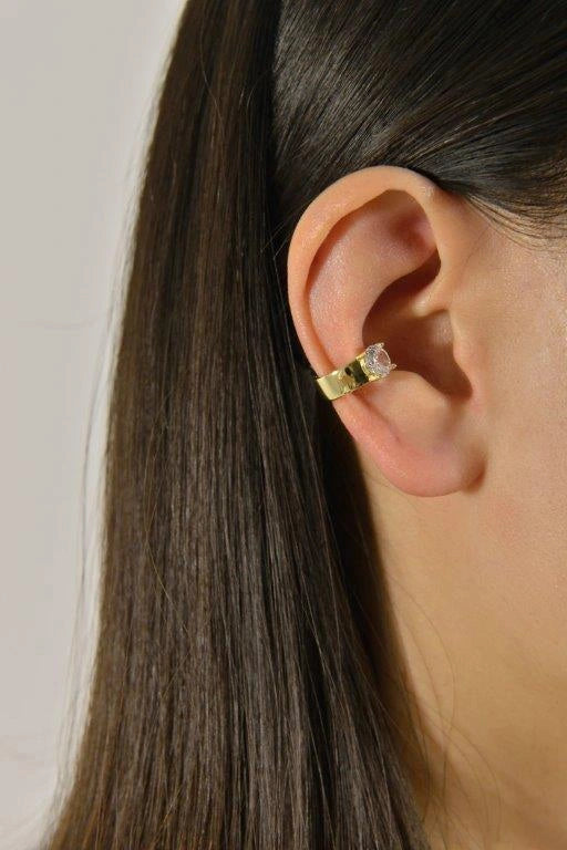 Gold-plated silver ear cuff with white CZ Salvatore Plata — worn on a model