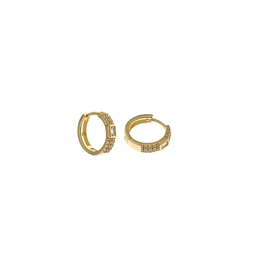 Gold-plated silver hoop earrings with rectangular CZ detail Salvatore Plata