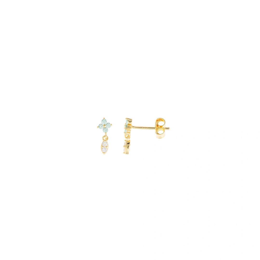 Gold-plated silver flower earrings with green CZ and topaz Salvatore Plata