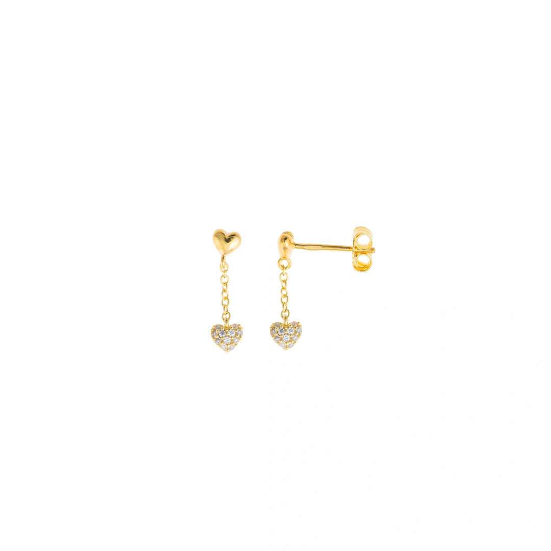Gold-plated silver heart chain earrings with CZ Salvatore Plata