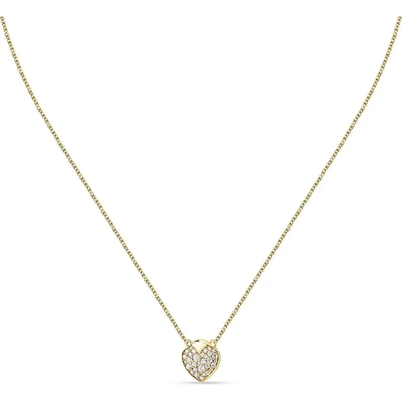 Колие с висулка сърце, обсипана с кристали, жълтозлатист цвят – студио.