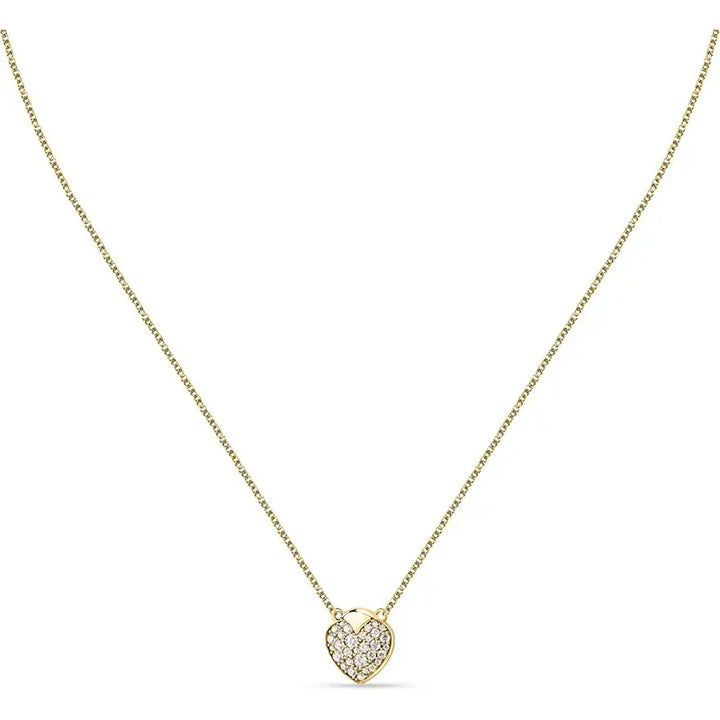 Колие с висулка сърце, обсипана с кристали, жълтозлатист цвят – студио.