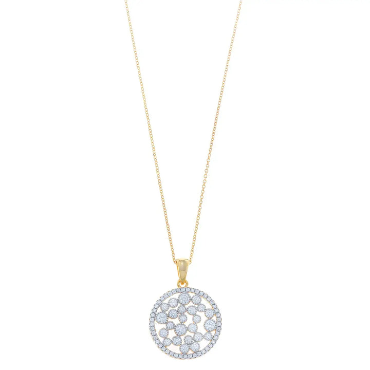 Позлатено сребърно колие с медальон и бели циркони от колекция Rosette