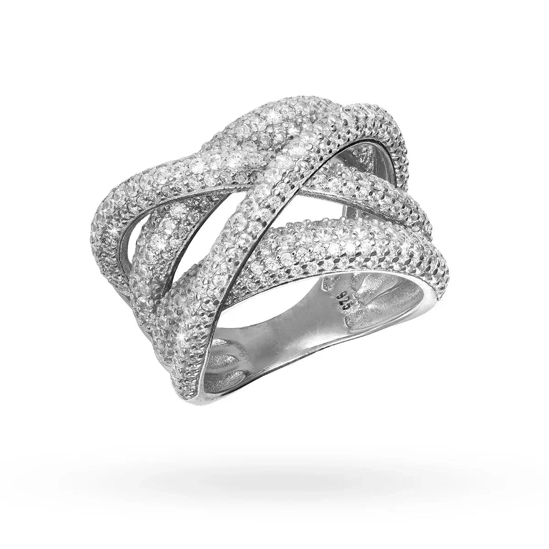 Пръстен от сребро с родиево покритие и pavé циркони