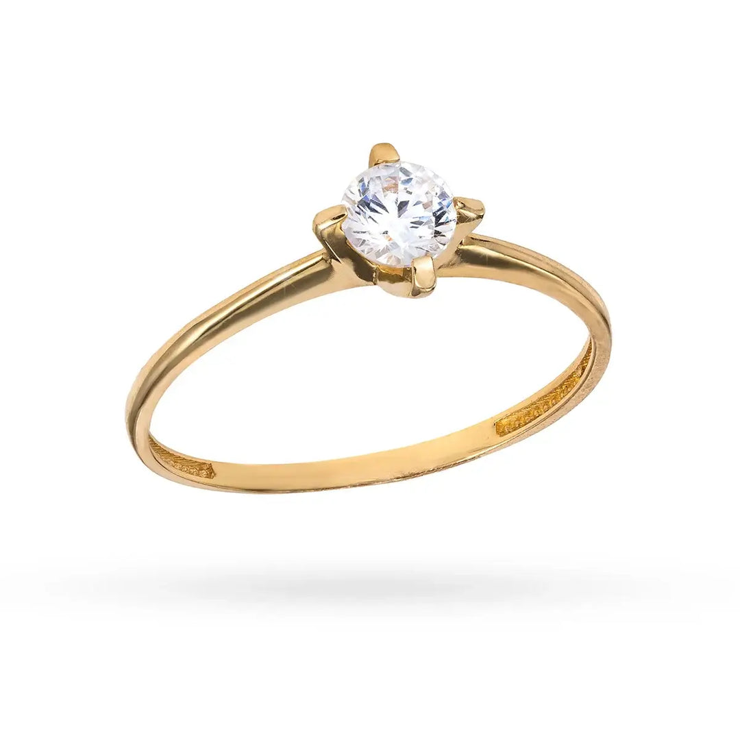 Пръстен от злато 14к с централен камък и изчистена линия