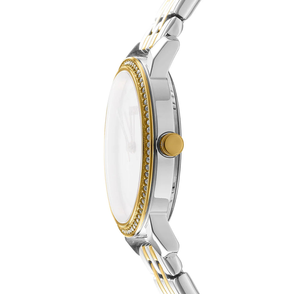 Профил на дамски часовник DKNY Astoria Glitz – тънък корпус и кристали по безела, DKNY модел DK1L065M0065