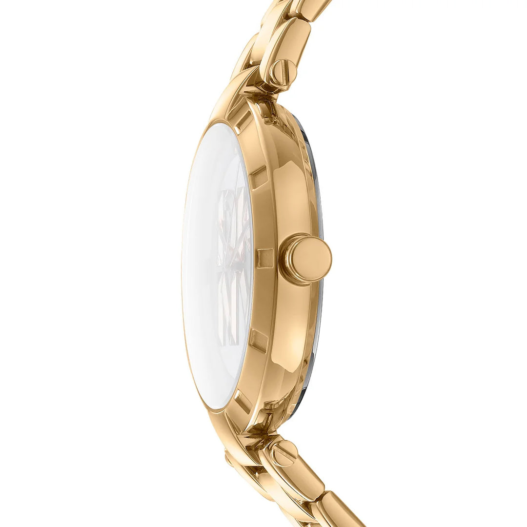 Профил на DKNY Essential Logo – златист корпус 8 мм и минерално стъкло, модел DK1L041M0065