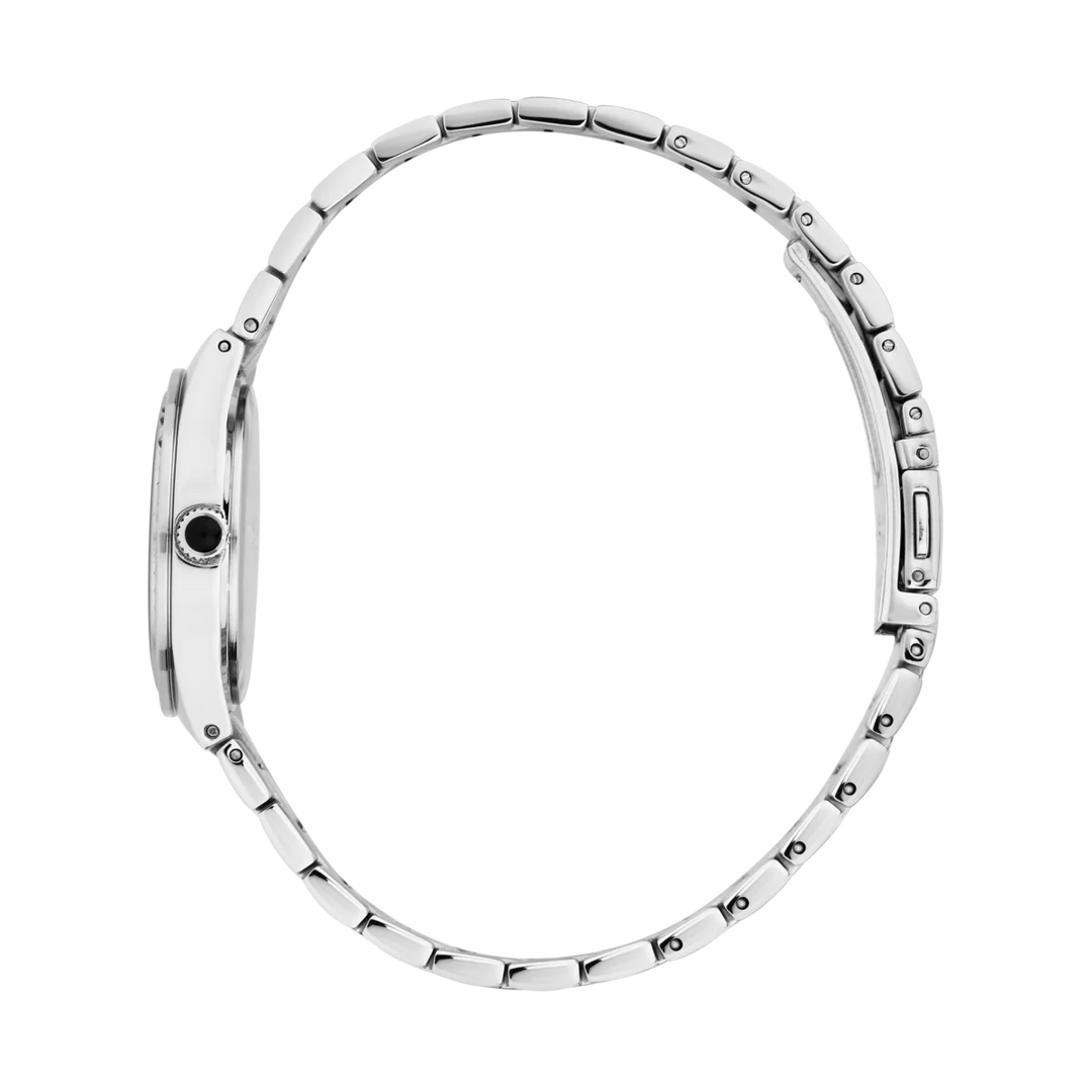 Страничен профил на дамски часовник Karl Lagerfeld Hamburg с тънък сребрист корпус и стоманена верижка – часовник R0553105506
