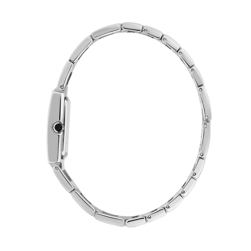 Страничен профил на дамски часовник Karl Lagerfeld Paris с тънък стоманен корпус и сребриста верижка – модел R0553103505
