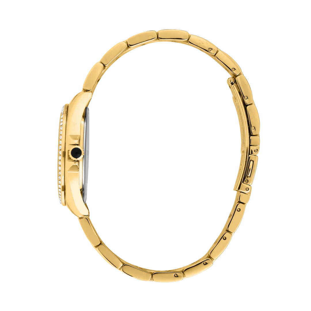 Профилен изглед на дамски часовник Karl Lagerfeld Round Essentials с тънък корпус от стомана с PVD златно покритие – R0553101505